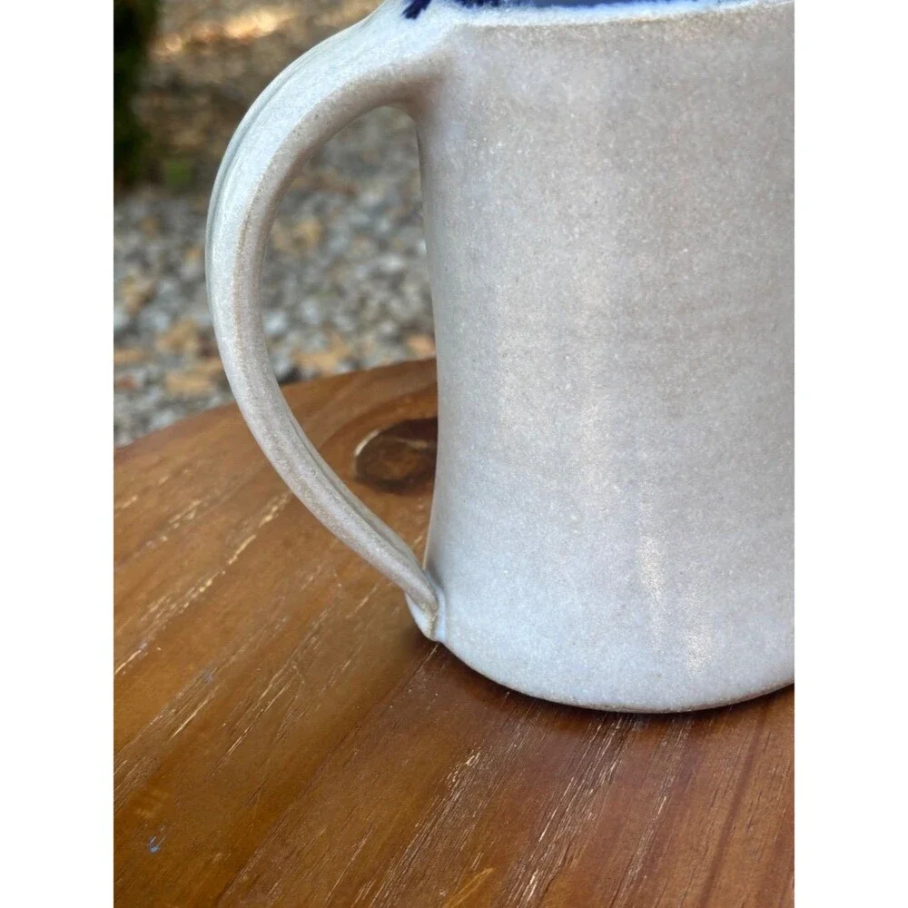 Handmade Studio Pottery Stoneware Pitcher White Blue Brown Glaze Signed
